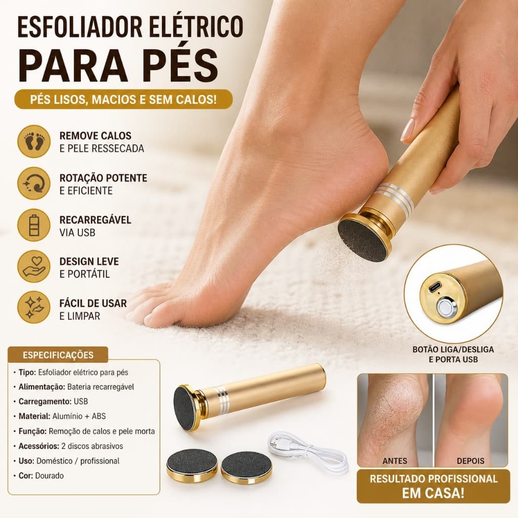 Esfoliador Pés Portátil Removedor Calos Pedicure Profissional Presente Dia Das Mães