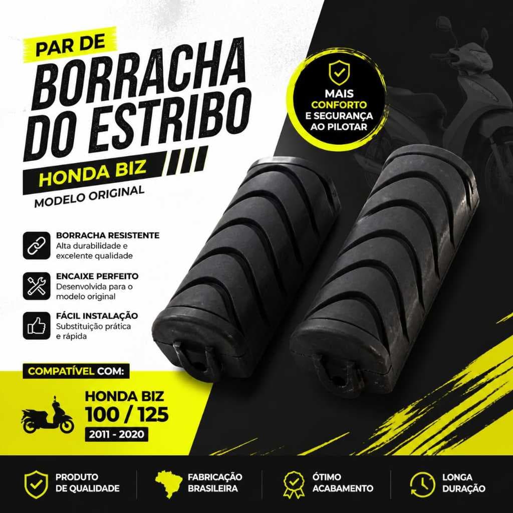 Par Borracha Acessório Estribo Biz 11/22 Honda125 Pedaleira Motos Motoqueiro Motoboy