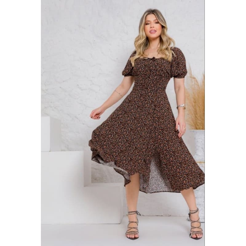 vestido MIDI com fendas com amarração no busto