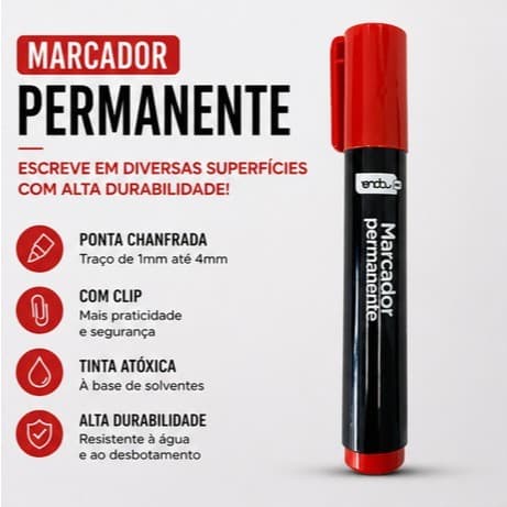 Marcadores Permanente Vermelho - Pincel Atômico Ponta Chanfrada