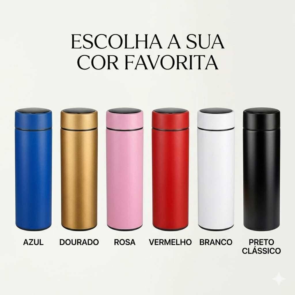 Garrafa Térmica de água Inox Café Chá Termômetro 500ml + Infusor Quente Gelado.