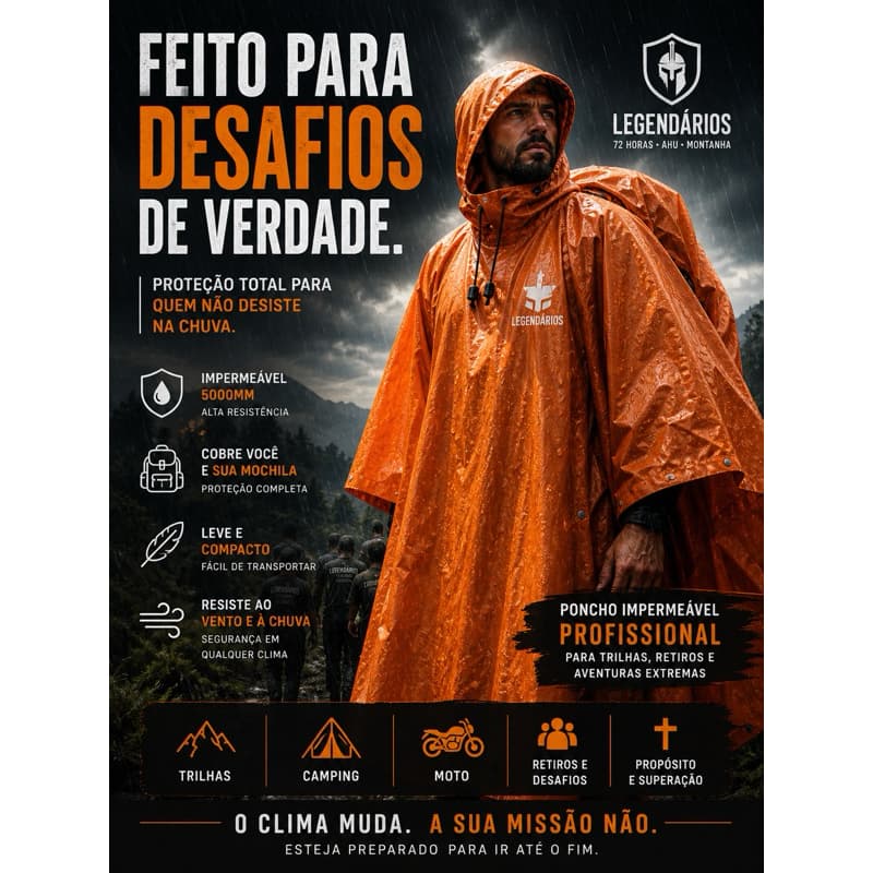Capa Impermeável Poncho Legendários Laranja Proteção Chuva Leve Resistente