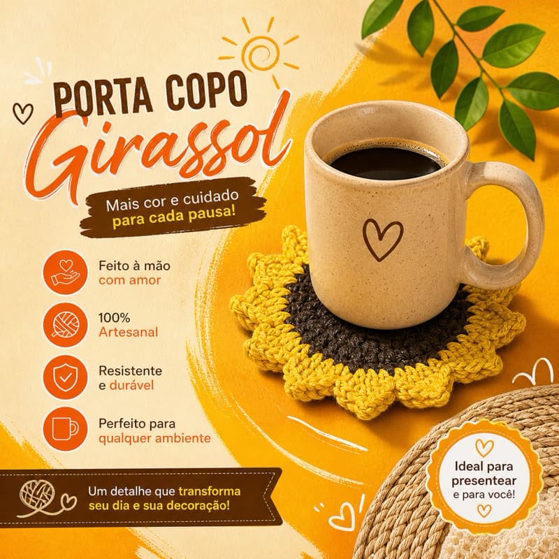 Porta Copo Crochê Artesanal Kit 4/6 Unidades | Sousplat Mini | Decoração Mesa Posta | Presente