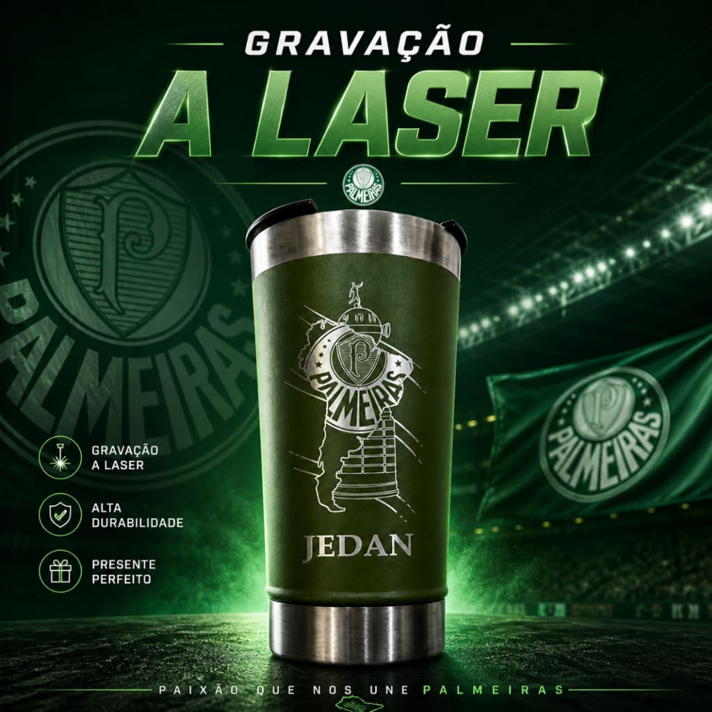 Copo Térmico 473ml Personalizado Time e Nome Verdão