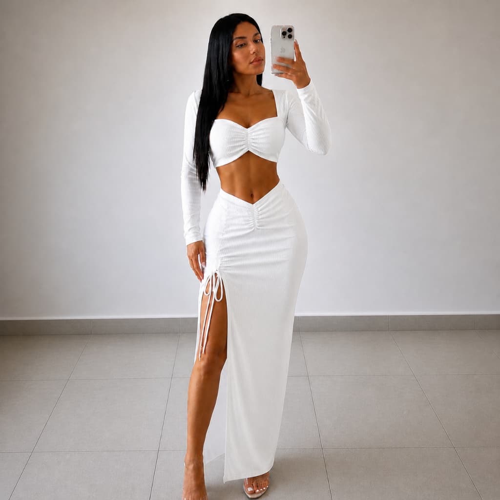 Conjunto Feminino Com Saia Com Fenda e Manga Longa Suplex Premium ( ANTONIA )