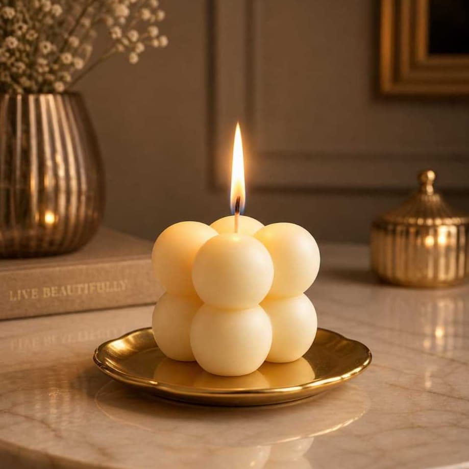 40 Velas Lembrancinha Mini Bubble 35g Vela Aromática Cera de Soja/Coco/Palma - Cor Cru