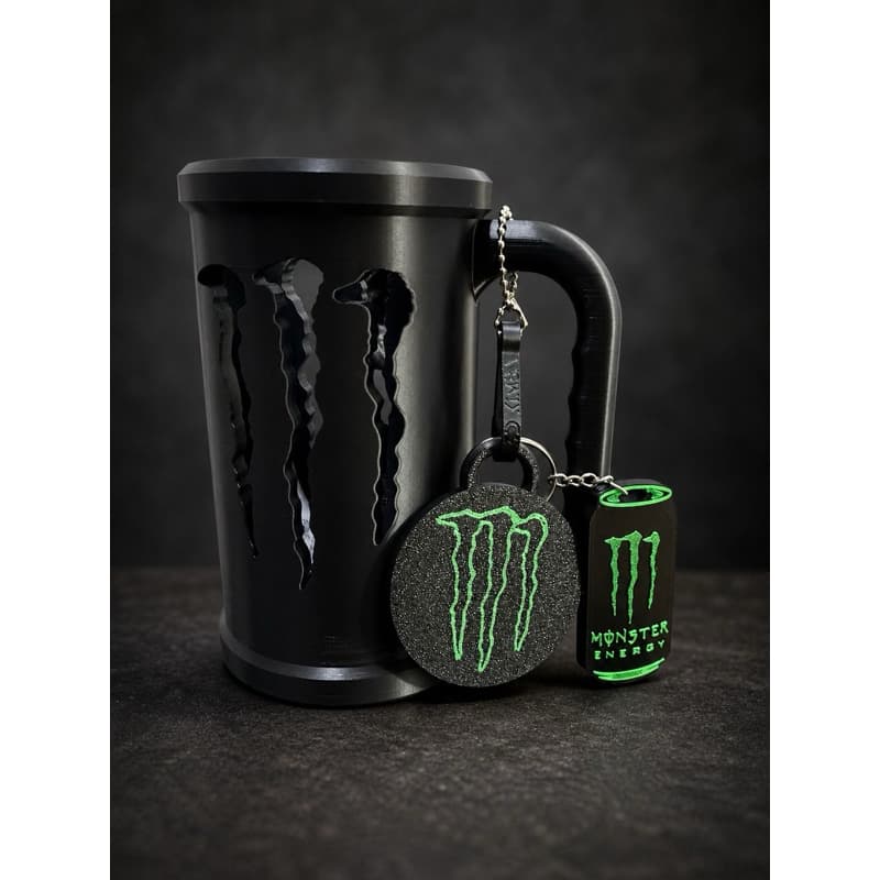 Kit Copo Energético Monster com Tampa + Abridor de Lata Personalizado
