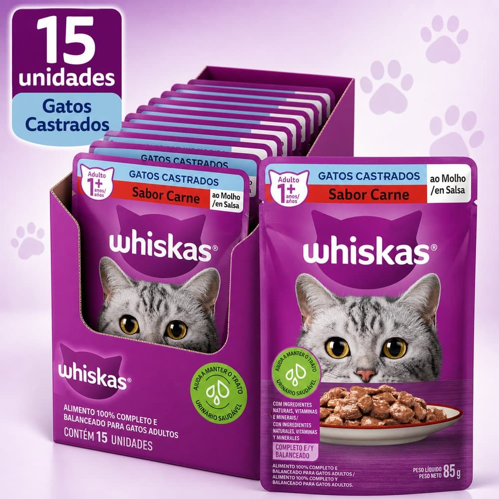 WHISKAS SACHE GATO CASTRADO CARNE 15UND 85G