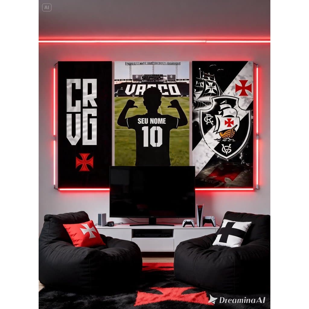 QUADRO DECORATIVO VASCO PERSONALIZADO COM NOME KIT 3 PEÇAS