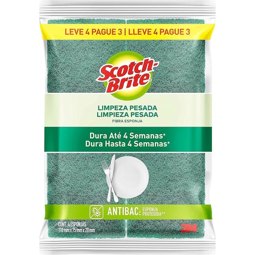 Esponja Multiuso Scotch-Brite 3M Limpeza Pesada 4 Un