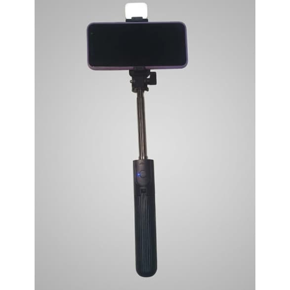 Tripé Bastão Selfie Bluetooth com Luz LED Recarregável 3 em 1 Universal Celular Controle Remoto 360° Extensível
