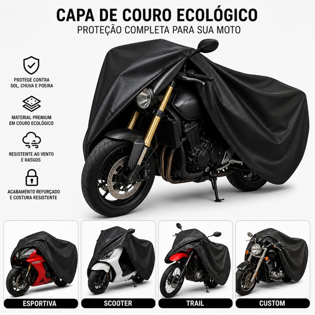 Capa Protetora Para Moto Impermeável Forrada Contra Sol Chuva Poeira Courvin Preta