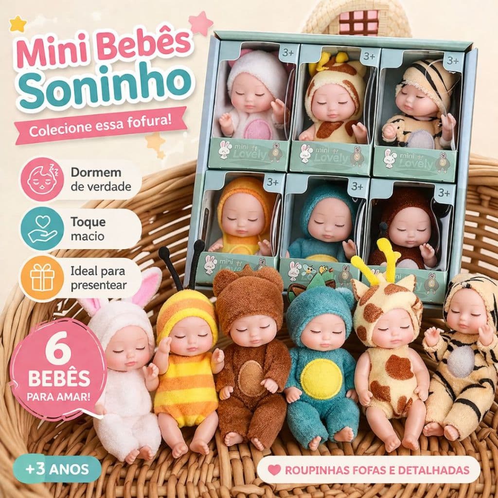 Kit 6 Bonecas Mini Bebê Brinquedo Infantil Menina Boneca Fofa Colecionável Presente Criança +3 Anos
