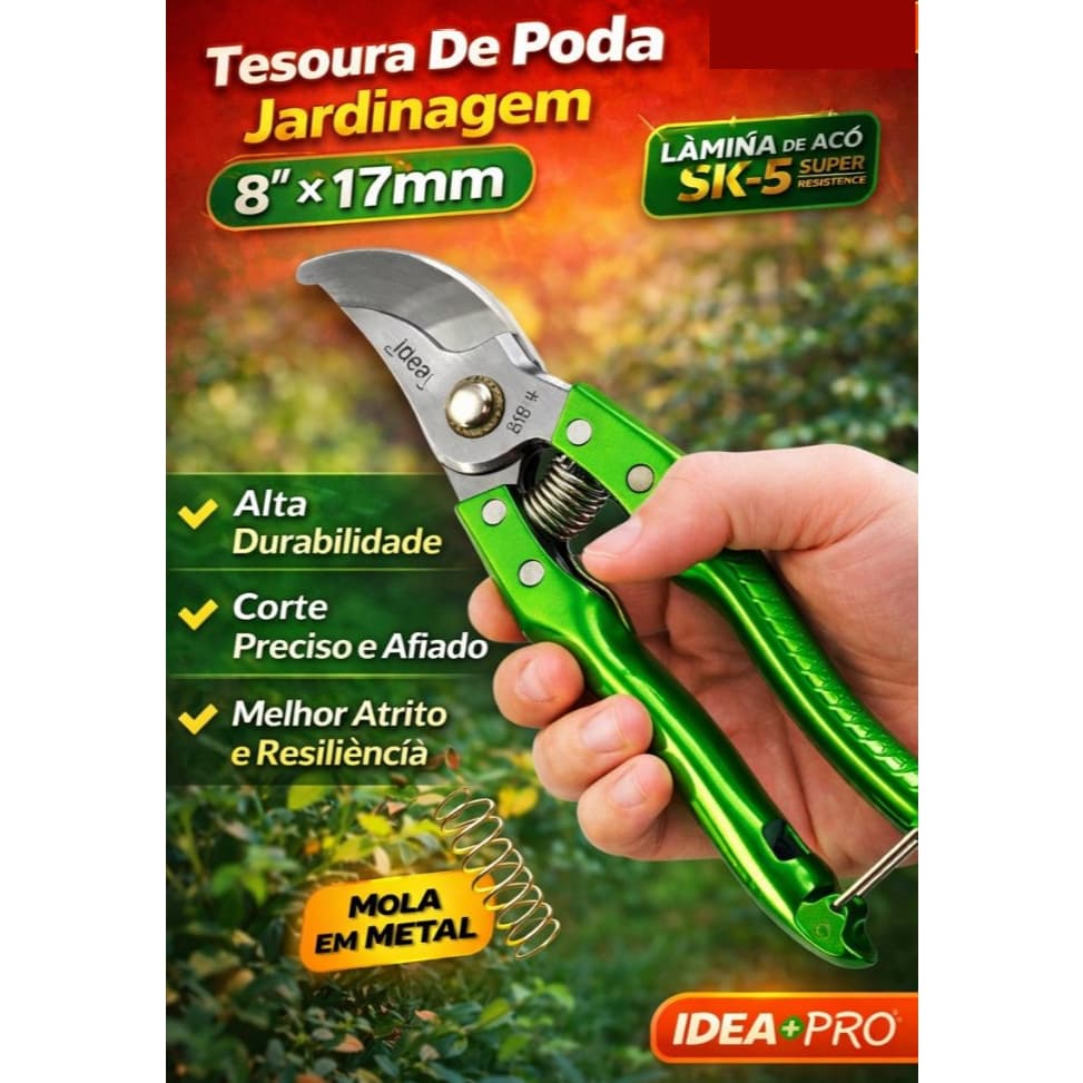 Tesouras Poda Profissional Bypass Galhos Aço 20cm - Idea+Pro