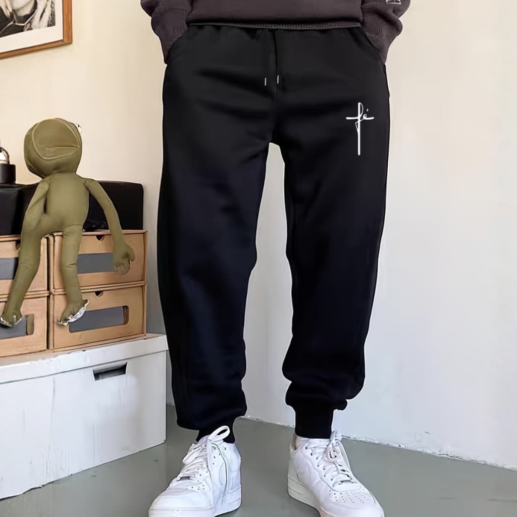 Calça Jogger Moletom Básica Masculina Com Detalhe Fé Minimalista Urban