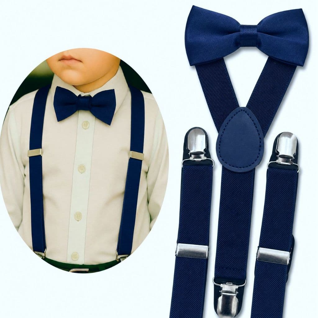Conjunto Infantil Gravata Borboleta e Suspensório Azul Marinho Pajem Casamentos Eventos