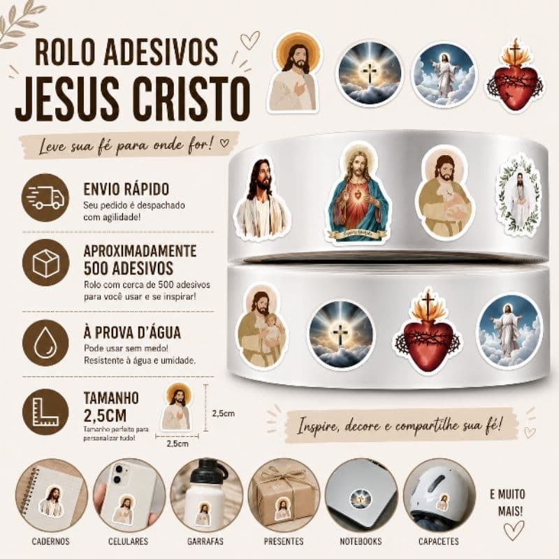 Rolo 500 Adesivos de Jesus Cristo Decoração Caderno Álbuns