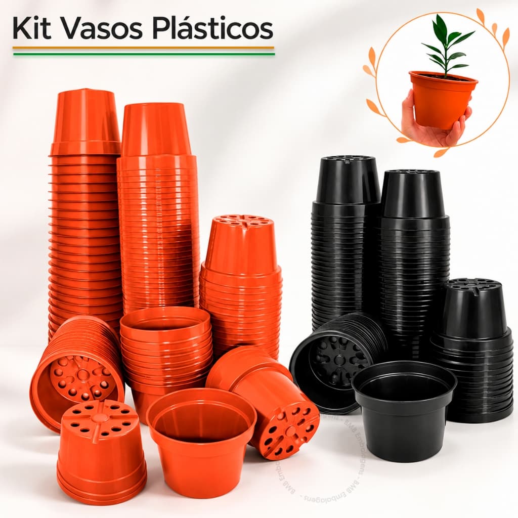 Kit Vasos Plástico Redondo Liso Preto ou Marrom Plantas Flores Reforçado Pote 11