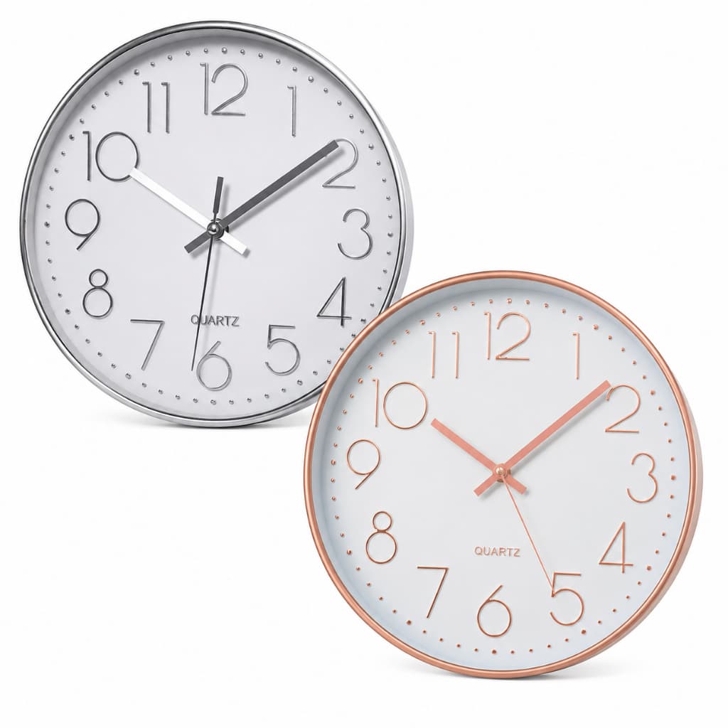Relógio de Parede Moderno 25cm Prata/Rose Quartz Silencioso Decorativo Sala Quarto Cozinha
