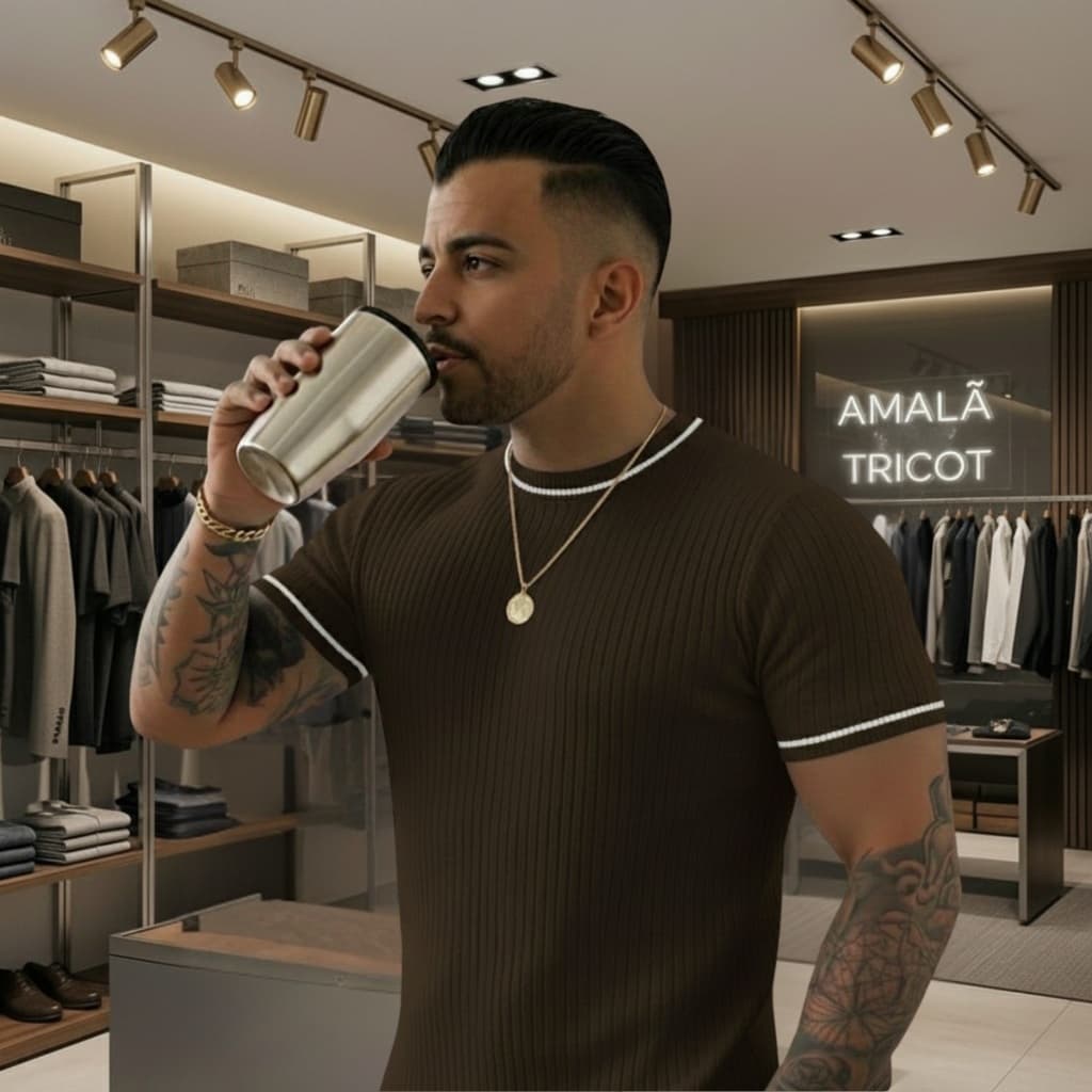 Camiseta Masculina Tricot Texturizado Moda Basica Moderna Estilo Sofisticado