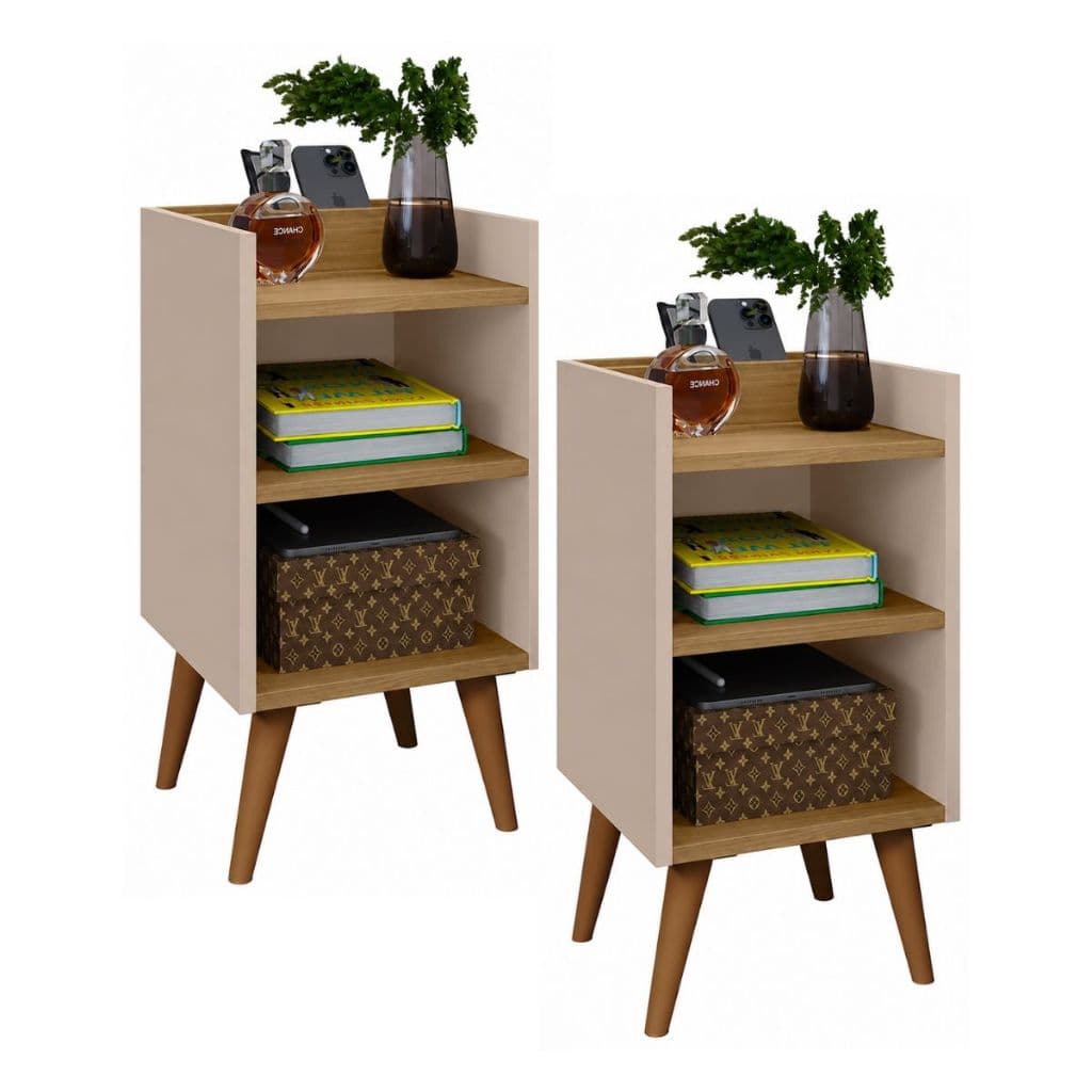 Kit 2 Mesinhas de Cabeceira Criado Max Pés Retrô Nicho Organizador Fendi Hanover
