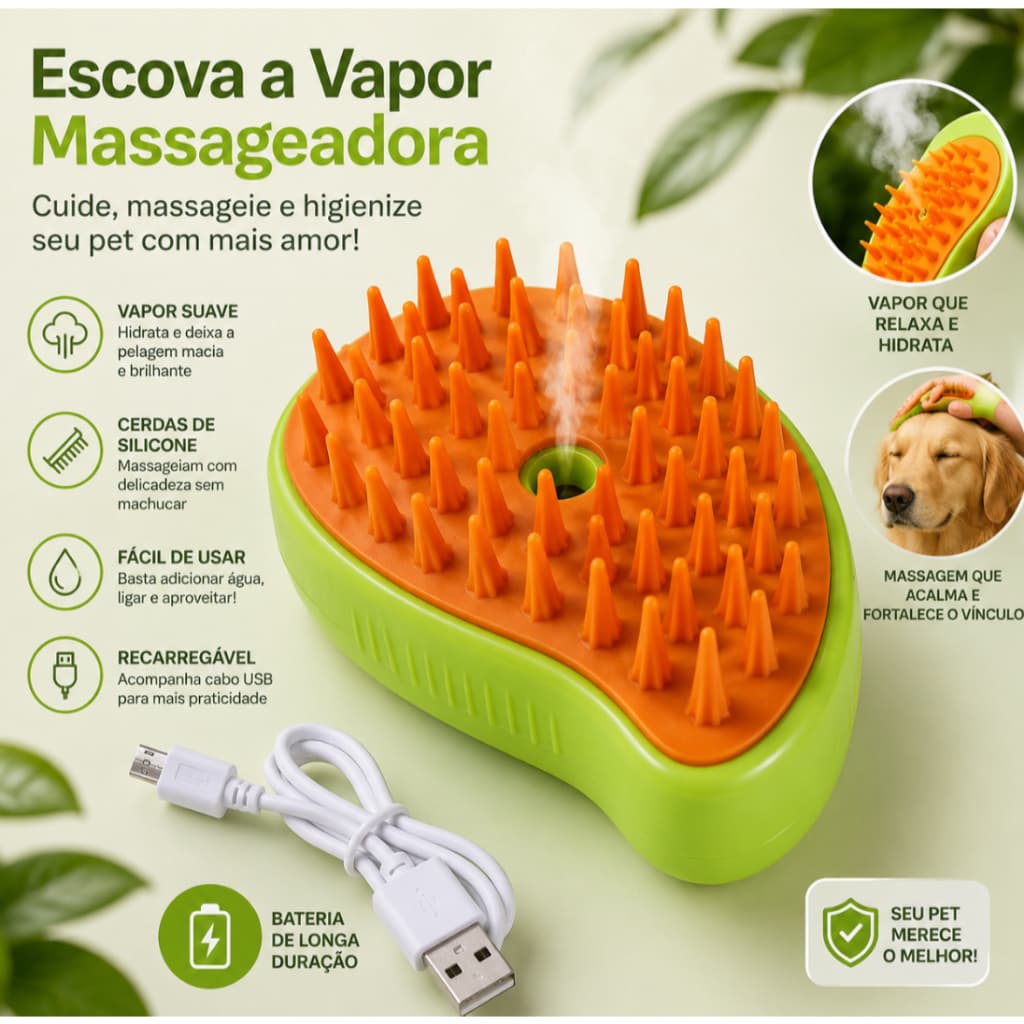 Escova Vapor Tira Pelo PET Recarregavel