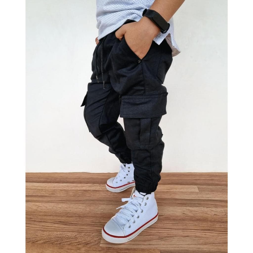 Calça Jogger Cargo Infantil Menino com Bolsos Cintura Elástica 2 ao 16