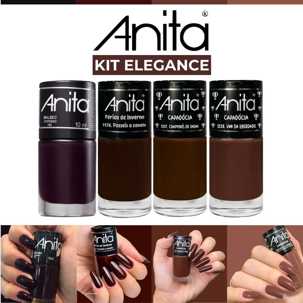 Kit Esmaltes Anita Tons Bordô e Marrom Cremoso Esmaltes Atacado 10ml Manicure