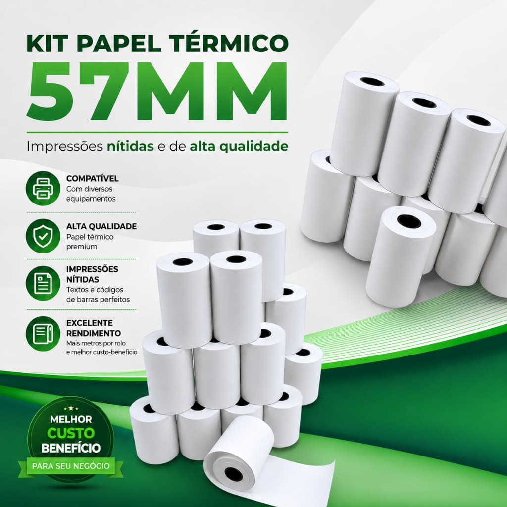 Papel para máquina de cartão 57x15 não precisa de ribbon bobina térmica