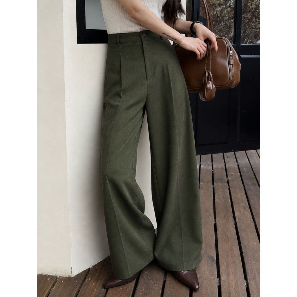 REF：AS1896 - Calça feminina de cintura alta e corte reto