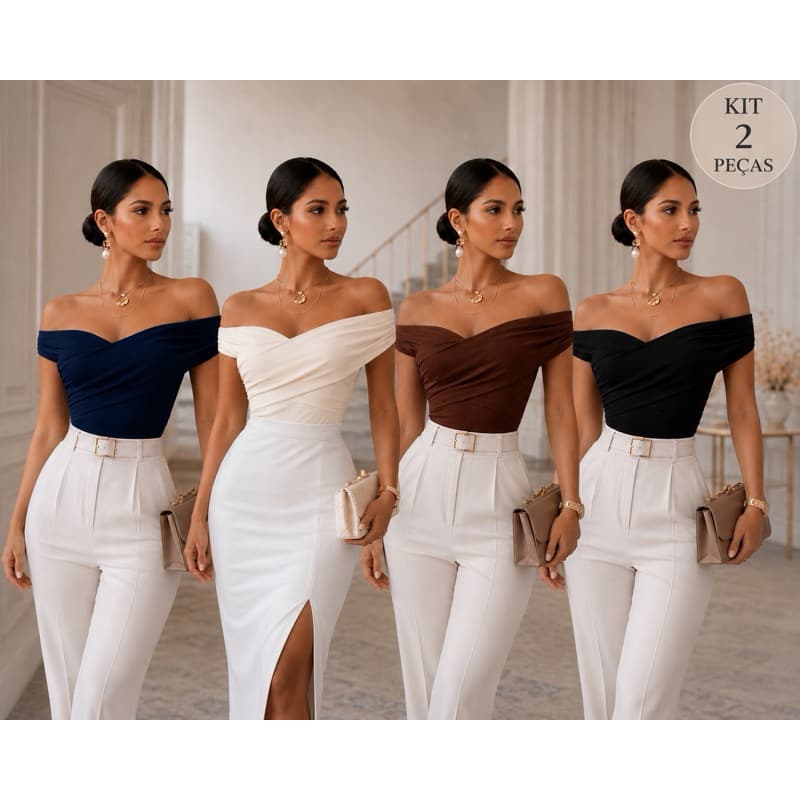 Kit 2 Blusas Ombro a Ombro Feminina Caimento Impecável Look Refinado Peça Coringa para o Dia a Dia