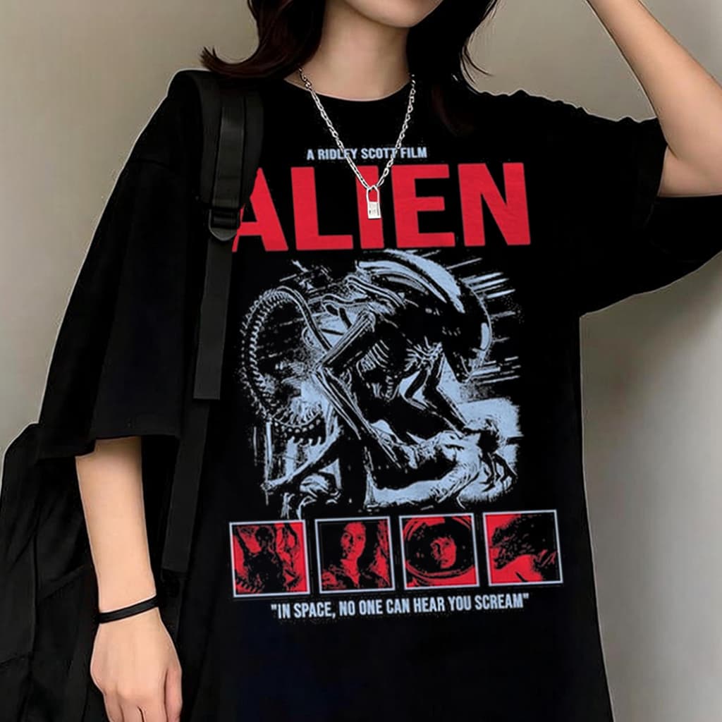 Camiseta Basica e OVERSIZED Alien 8.º Passageiro In Space Scream Filme Vintage 90s Graphic Unissex