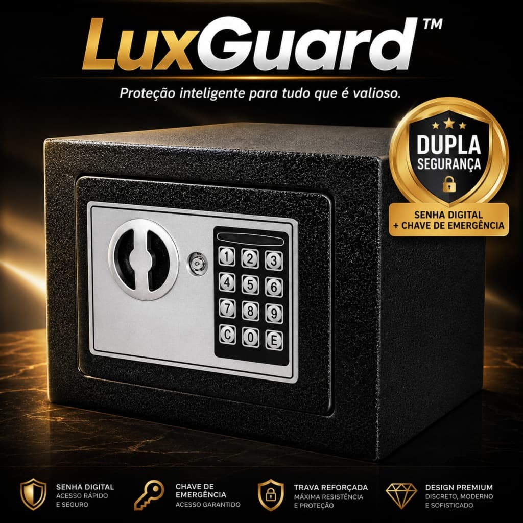 Cofre Digital Eletrônico LuxGuard™ com Senha e Chave | Segurança Residencial e Comercial Antifurto