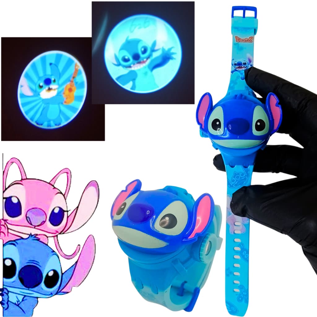 Relógio Para Criança Do Stitch Azul Infantil Digital C/Projetor De Imagens Na Parede C/Bateria Embalagem Lindo Presente