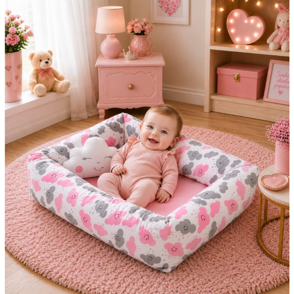 Ninho Redutor de Berço Quadrado Com Almofada Decorativa Menina Menino Envio Imediato