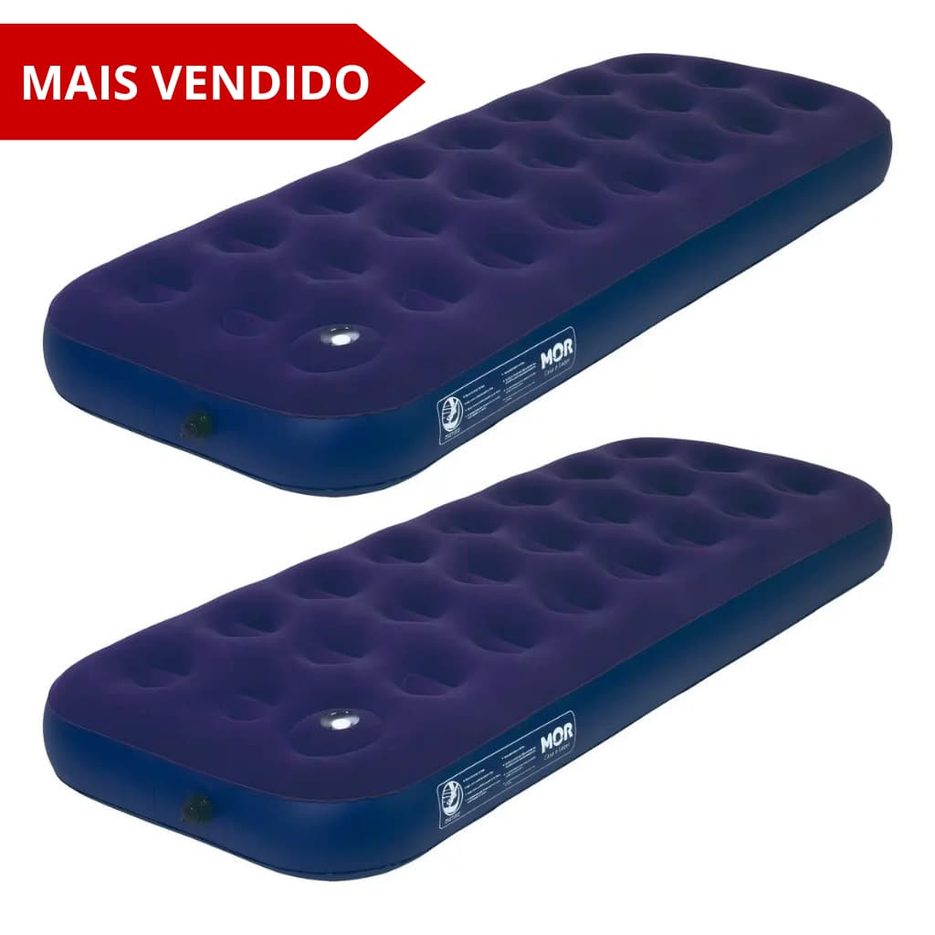 KIT 2 PEÇAS Colchão Inflável Solteiro Mor Inflador Embutido Kit Reparo Cor Azul-marinho