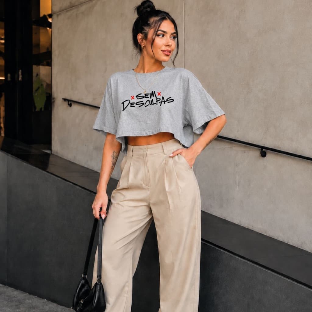 Cropped feminino estampa sem desculpa blusa t-shirt