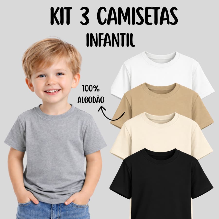 kit 3 Camisetas Infantil - Peças alta qualidade de Roupas
