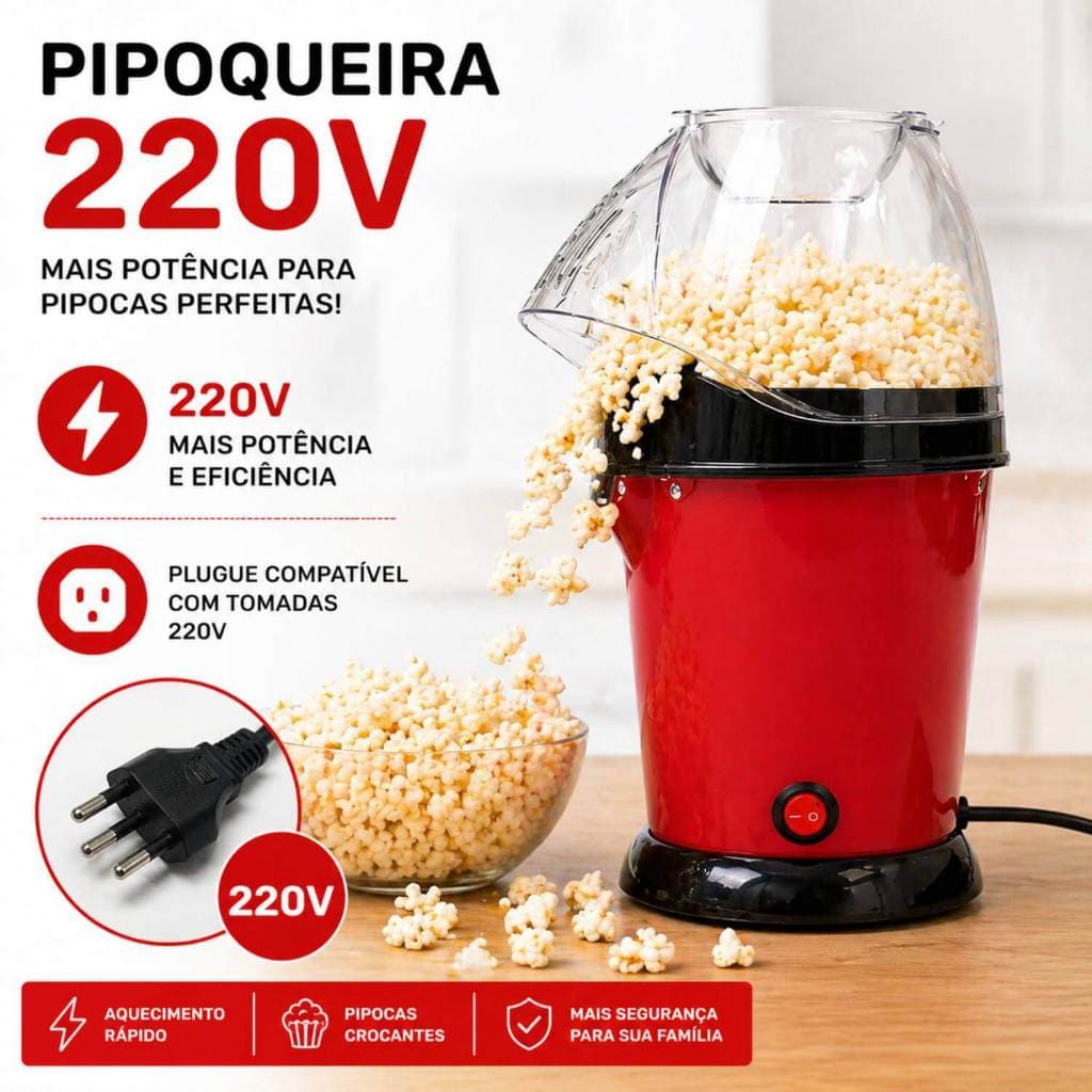 Pipoqueira Elétrica Sem Óleo1100W Compacta Para Festas E Cinema