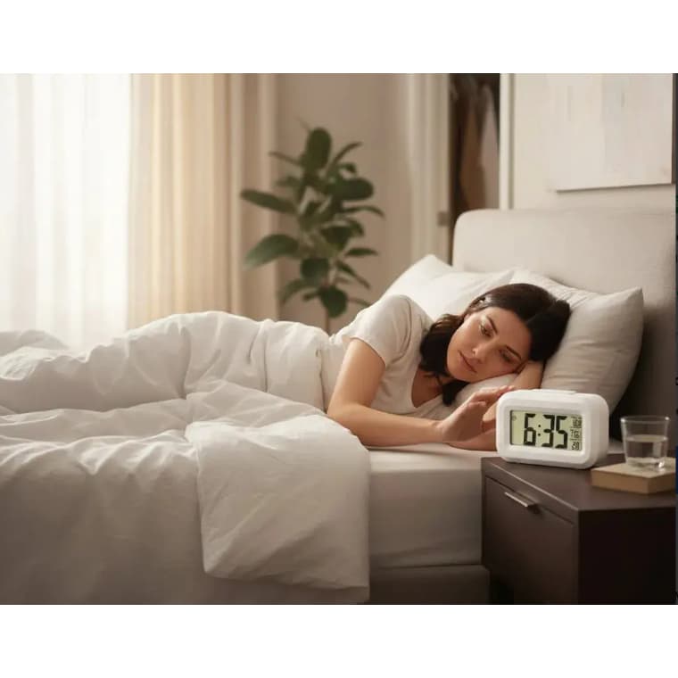 Mini Relógio Digital LED Despertador Portátil Mesa Temperatura Display claro Alarme Som Alto