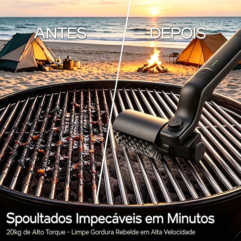 EEscova de Limpeza Elétrica para Churrasqueira Cabeça Ajustável 180° 3 Velocidades