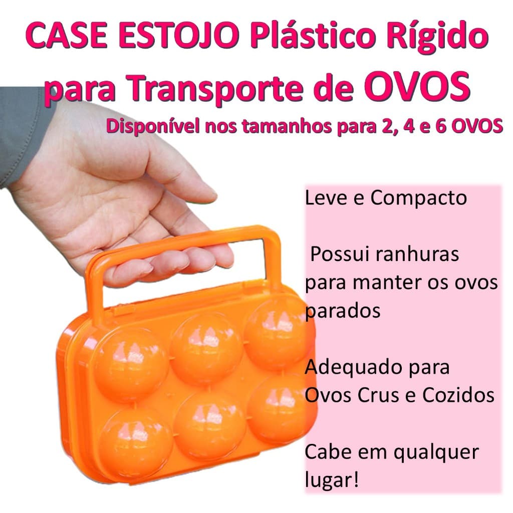 Case Protetora Para 06 Ovos Em Plástico Resistente Com Trava Para Camping Viagem E Lazer