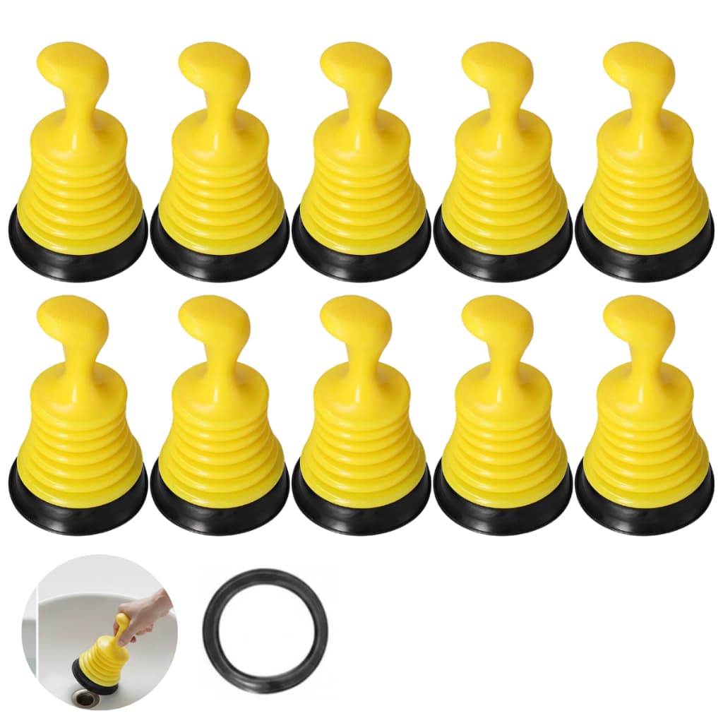 Kit 10 Desentupidor de Pia e Tanque Borracha Amarelo Pequeno Manual Resistente