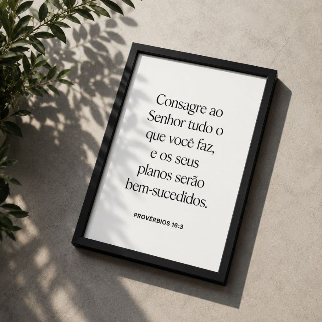 Quadro Decorativo Consagre Ao Senhor Fundo Branco Versículo Cristão Fé Motivacional Quarto 32x23cm