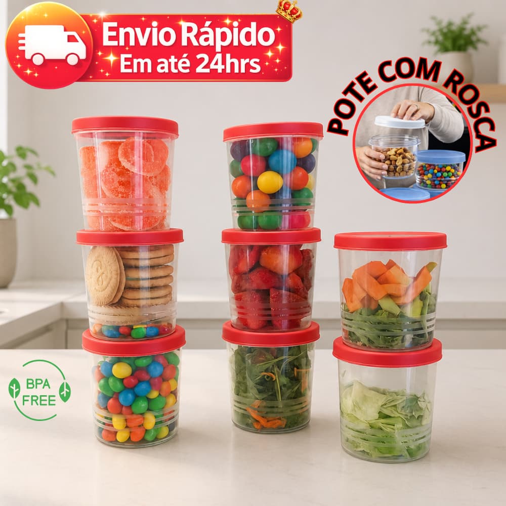 Jogo 10 / 5 Potes Com Tampa De Rosca Transparente 500ml Cada Ótima Vedação Cores Sortidas (AFI)