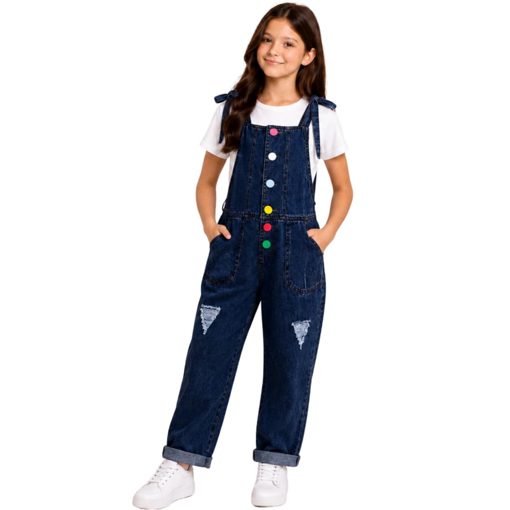 Jardineira Infantil Jeans Juvenil Menina Alça Ajustável Bloguerinha