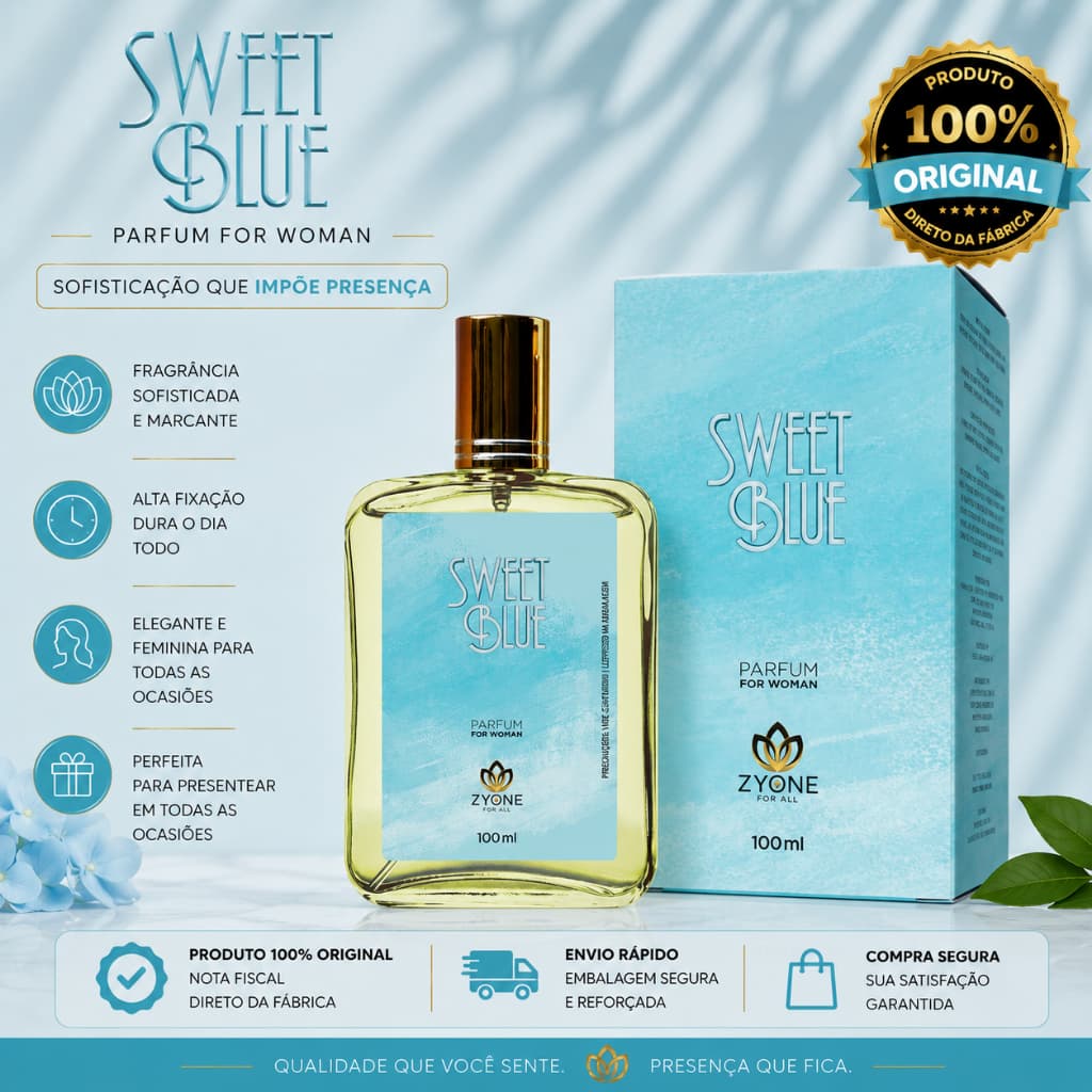 Perfume Sweet Blue Zyone Feminino Alta Fixação 25% de Essência Importada Parfum