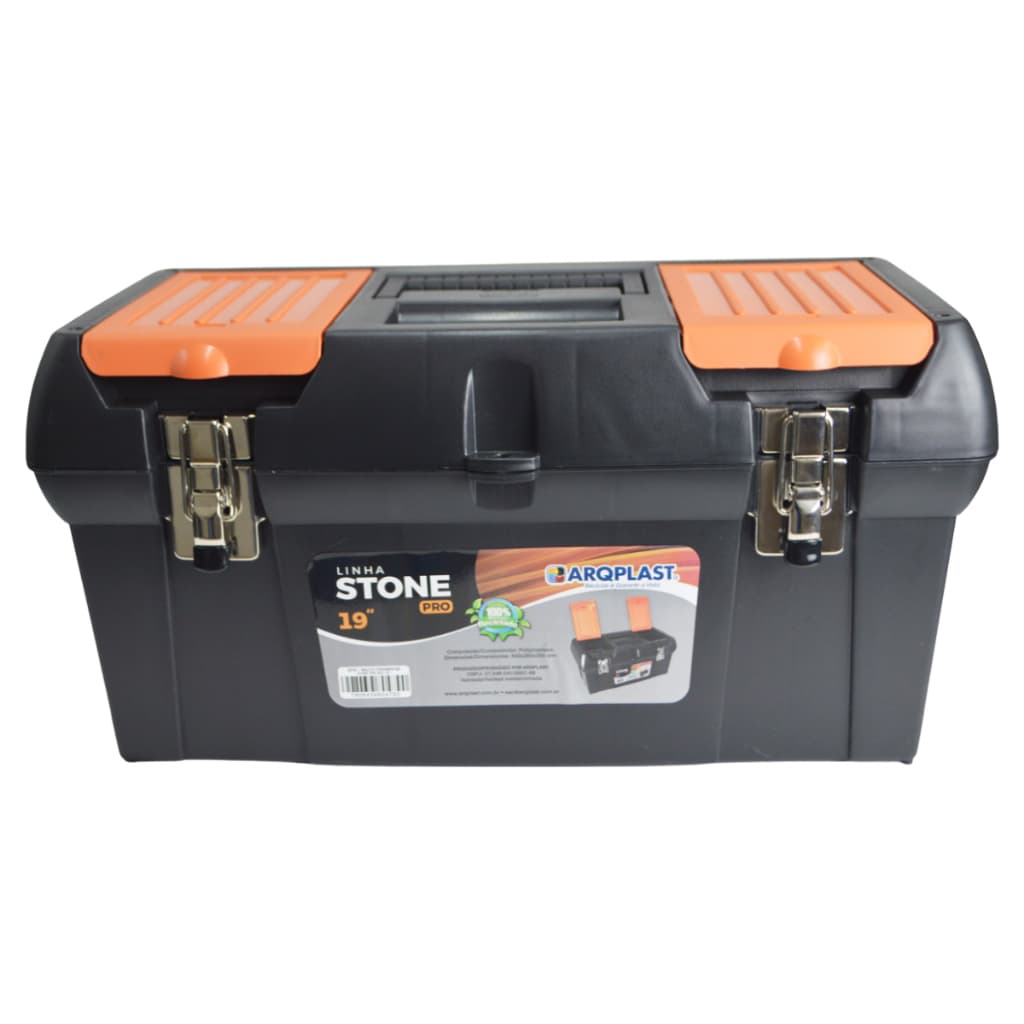 CAIXA MALETA DE FERRAMENTAS STONE PRO AÇO – 19 Trava com Aço Reforçada - Preto