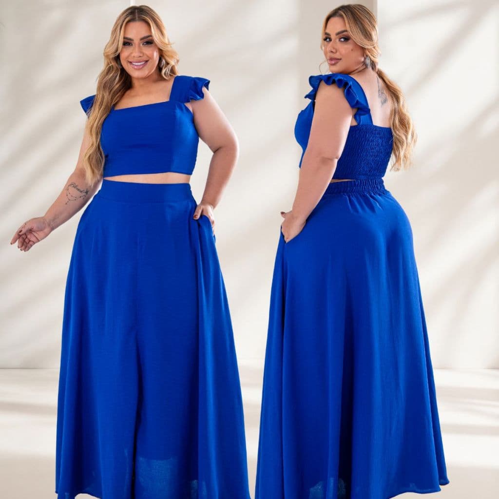 Conjunto Plus Size Feminino Saia Longa e cropped moda maior curve saia cintura alta rodada gode moda verão casual