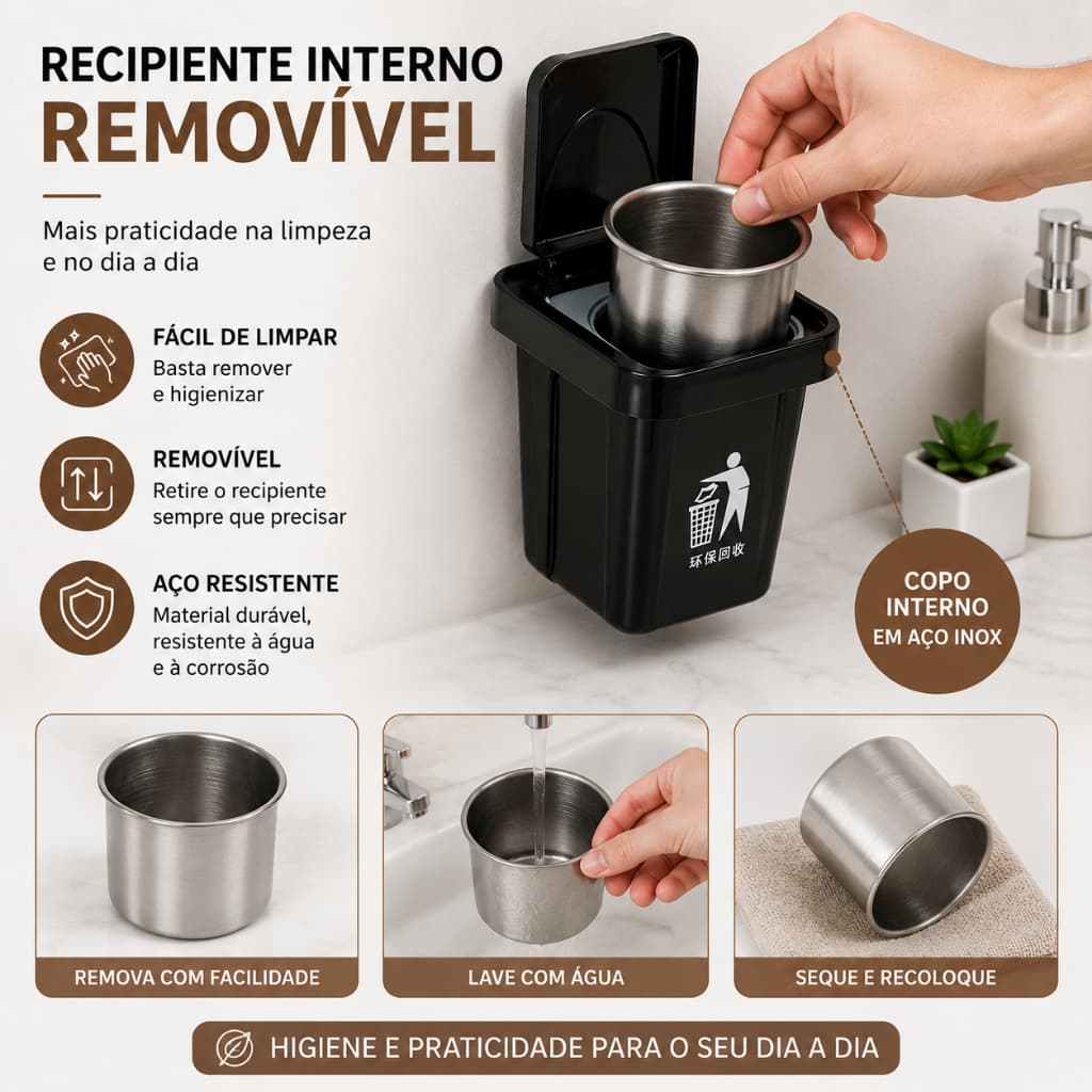 Mini Lixeira de Parede Compacta com Adesivo Sem Furo Mini Lixeira Multiuso para Banheiro, Cozinha e Escritório